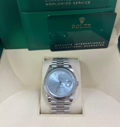 Rolex Day-date 40 Platinum Day-date 40 Fluted Bezel Ice Blue Baguette Dial 228236