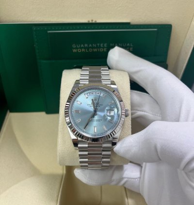 Rolex Day-date 40 Platinum Day-date 40 Fluted Bezel Ice Blue Baguette Dial 228236