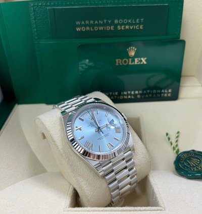 Rolex Day-date 40 Platinum Day-date 40 Watch - Fluted Bezel - Ice Blue Roman Dial President Bracelet 228236