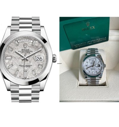 Rolex Day-date 40 Platinum Day-date Smooth Bezel Meteorite Baguette Diamond Dial President Bracelet 228206