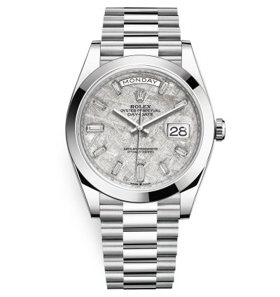 Rolex Day-date 40 Platinum Day-date Smooth Bezel Meteorite Baguette Diamond Dial President Bracelet 228206