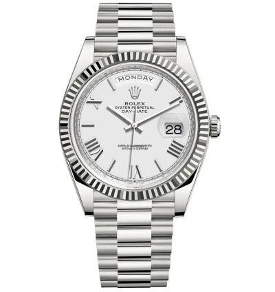 Rolex Day-date 40 Platinum Fluted Bezel White Roman Dial Platinum Bracelet 228236