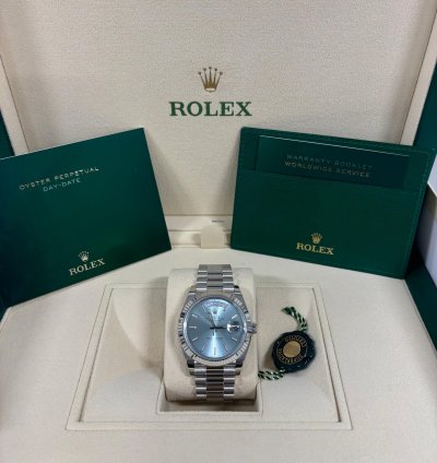 Rolex Day-date 40 Platinum Fluted Ice-blue Unworn 2024 Box And Papers