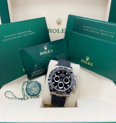 Rolex Daytona New Daytona 116519 White Gold Black Diamond Dial Black Sundials Oysterflex Rubber Strap