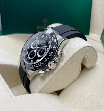 Rolex Daytona New Daytona 116519 White Gold Black Diamond Dial Black Sundials Oysterflex Rubber Strap