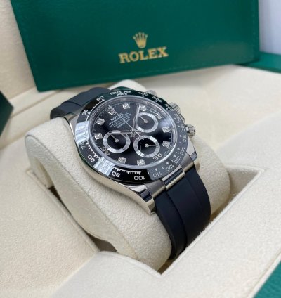 Rolex Daytona New Daytona 116519 White Gold Black Diamond Dial Black Sundials Oysterflex Rubber Strap