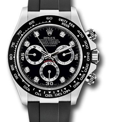 Rolex Daytona New Daytona 116519 White Gold Black Diamond Dial Black Sundials Oysterflex Rubber Strap