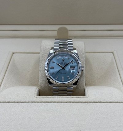 Rolex Day-date 40 Platinum Ice Blue Baguette Diamond New