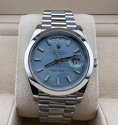 Rolex Day-date 40 Platinum Motif Ice Blue With Factory Arabic Calendar