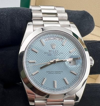 Rolex Day-date 40 Platinum Motif Ice Blue With Factory Arabic Calendar