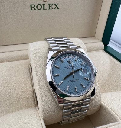 Rolex Day-date 40 Platinum Motif Ice Blue With Factory Arabic Calendar