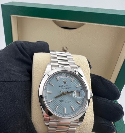 Rolex Day-date 40 Platinum Motif Ice Blue With Factory Arabic Calendar