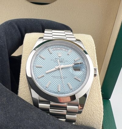 Rolex Day-date 40 Platinum Motif Ice Blue With Factory Arabic Calendar