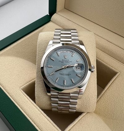 Rolex Day-date 40 Platinum Motif Ice Blue With Factory Arabic Calendar