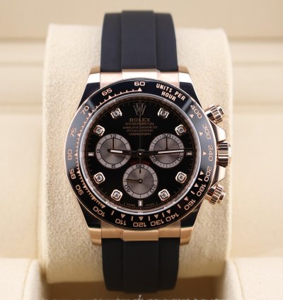 Rolex Daytona New Daytona Black Diamond Dial Pink Subdials Rose Gold Oysterflex 126515ln