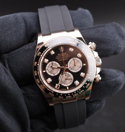 Rolex Daytona New Daytona Black Diamond Dial Pink Subdials Rose Gold Oysterflex 126515ln