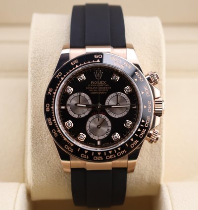 Rolex Daytona New Daytona Black Diamond Dial Pink Subdials Rose Gold Oysterflex 126515ln