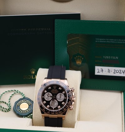 Rolex Daytona New Daytona Black Diamond Dial Pink Subdials Rose Gold Oysterflex 126515ln