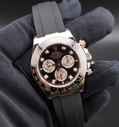 Rolex Daytona New Daytona Black Diamond Dial Pink Subdials Rose Gold Oysterflex 126515ln