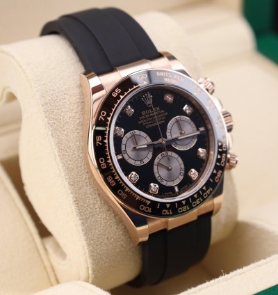Rolex Daytona New Daytona Black Diamond Dial Pink Subdials Rose Gold Oysterflex 126515ln