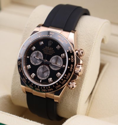 Rolex Daytona New Daytona Black Diamond Dial Pink Subdials Rose Gold Oysterflex 126515ln
