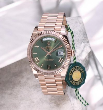 Rolex Day-date 40 President 18k Rose Gold Olive Roman Green Unworn 2025