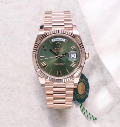 Rolex Day-date 40 President 18k Rose Gold Olive Roman Green Unworn 2025