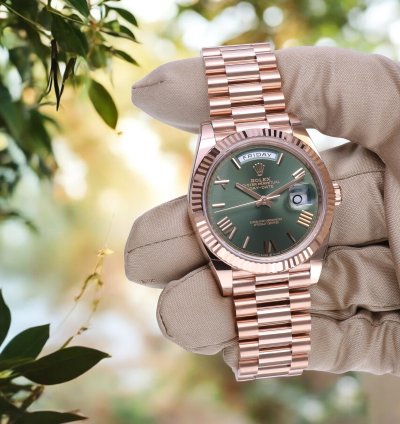 Rolex Day-date 40 President 18k Rose Gold Olive Roman Green Unworn 2025