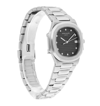 Patek Philippe Nautilus Quartz 33mm Black Dial Stainless Steel Watch 3900 1 Box And Papers