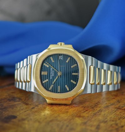 Patek Philippe Nautilus Ref 3800 18kt Yellow Gold And Stainless Steel Blue Patina Dial From Year 1984