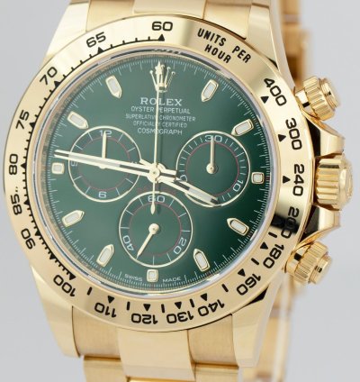 Rolex Daytona New Rolex Daytona Card Green Dial 40mm Yellow Gold Chronograph Watch 116508 Box