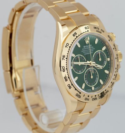 Rolex Daytona New Rolex Daytona Card Green Dial 40mm Yellow Gold Chronograph Watch 116508 Box
