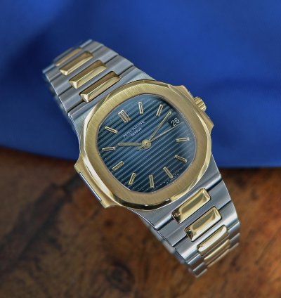 Patek Philippe Nautilus Ref 3800 18kt Yellow Gold And Stainless Steel Blue Patina Dial From Year 1984
