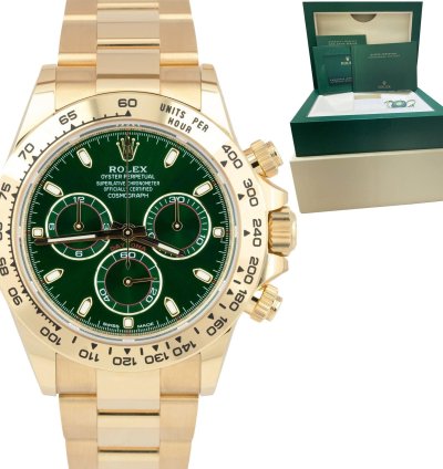 Rolex Daytona New Rolex Daytona Card Green Dial 40mm Yellow Gold Chronograph Watch 116508 Box