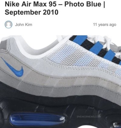 2010 Nike Air Max 95 Photo Blue Size 9 5
