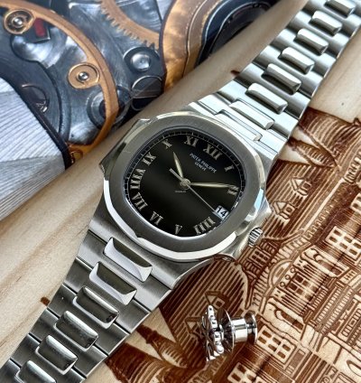 Patek Philippe Nautilus Ref 3800 Full Set Patek Service 2025 Black Roman Dial