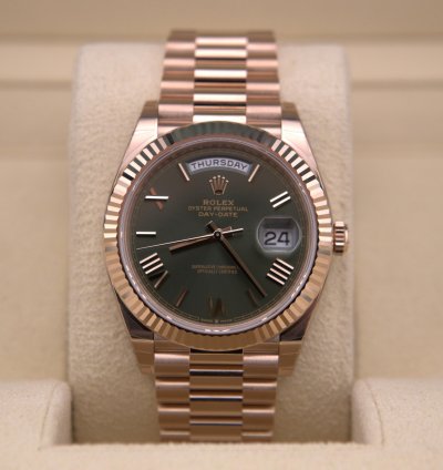 Rolex Day-date 40 Presidential Olive Rose Gold 228235 New Unworn Full Set