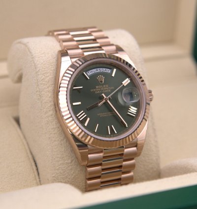 Rolex Day-date 40 Presidential Olive Rose Gold 228235 New Unworn Full Set