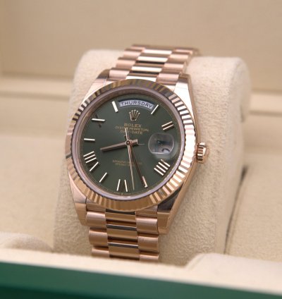 Rolex Day-date 40 Presidential Olive Rose Gold 228235 New Unworn Full Set