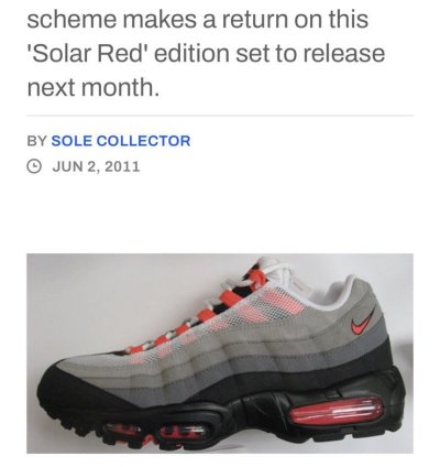 2011 Nike Air Max 95 Solar Red Size 9