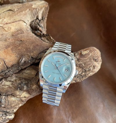 Rolex Day-date 40 Pt 950 - Ice Blue Waffle Dial - Fs 2022 - Ref 228206 - Ungetragen