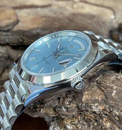 Rolex Day-date 40 Pt 950 - Ice Blue Waffle Dial - Fs 2022 - Ref 228206 - Ungetragen