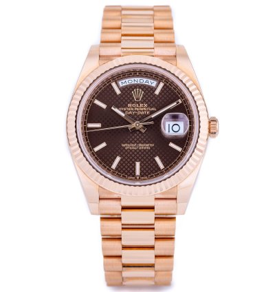 Rolex Day-date 40 Ref 228235 Chocolate Brown Motif Dial 18k Rose Gold 2019 Box And Papers