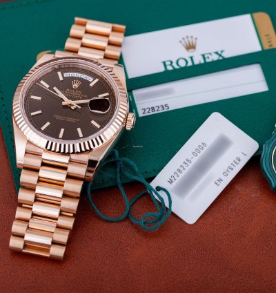 Rolex Day-date 40 Ref 228235 Chocolate Brown Motif Dial 18k Rose Gold 2019 Box And Papers