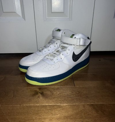 2013 Nike Air Force 1 Mid Black White Green Abyss Volt