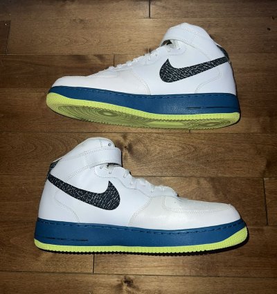 2013 Nike Air Force 1 Mid Black White Green Abyss Volt