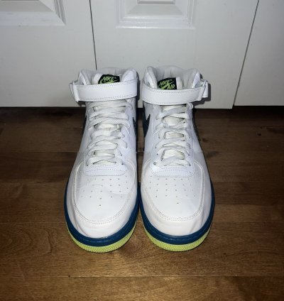 2013 Nike Air Force 1 Mid Black White Green Abyss Volt
