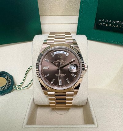 Rolex Day-date 40 Rose Gold Chocolate Baguette Dial 2023