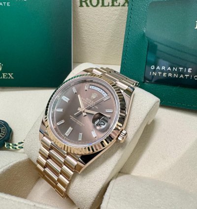 Rolex Day-date 40 Rose Gold Chocolate Baguette Dial 2023