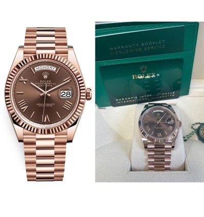 Rolex Day-date 40 Rose Gold Chocolate Roman Dial Fluted Bezel 228235